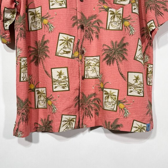 Bermuda Bay Tropical Palm Trees Pineapples 100% Silk Shirt Size L - Picture 5 of 16
